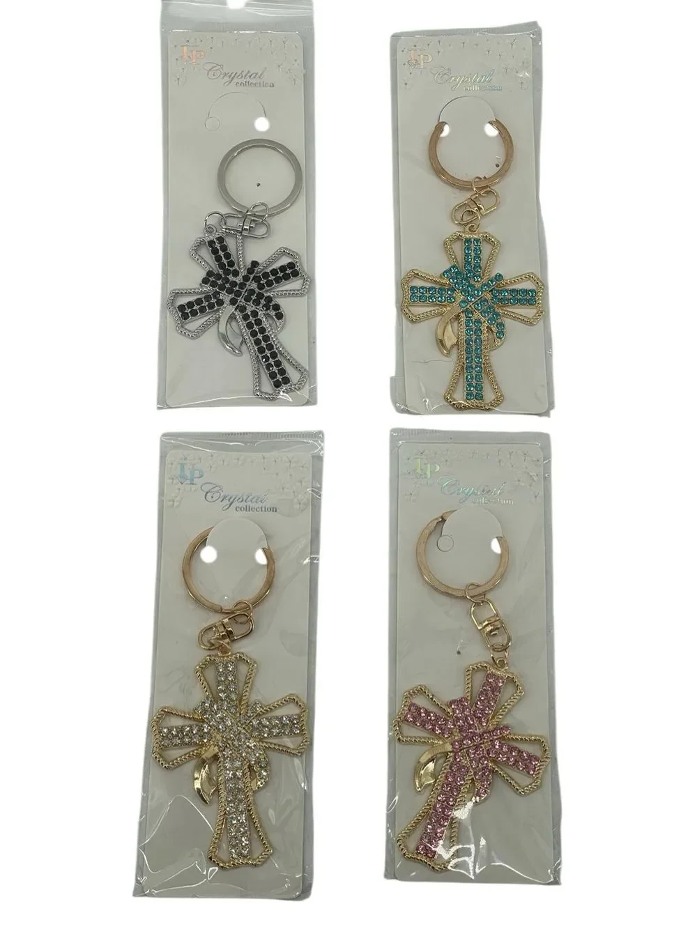Crystal Rhinestone Cross Keychain Purse Charm Gold Silver Pink Blue NWT